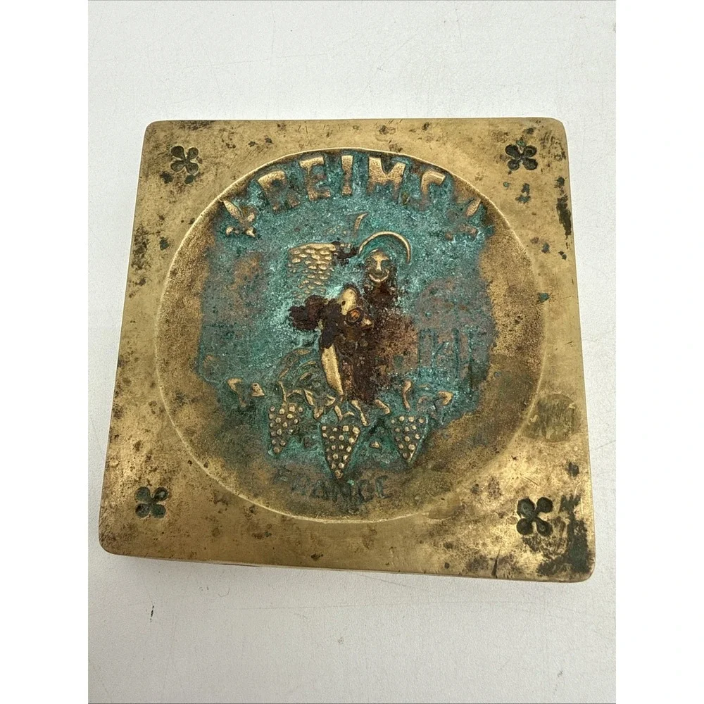Antique Souvenir Brass Ash Tray Reims France